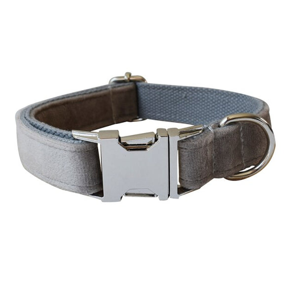 PERSONALIZZABILE - SET COLLARE PER CANI IN VELLUTO GRIGIO