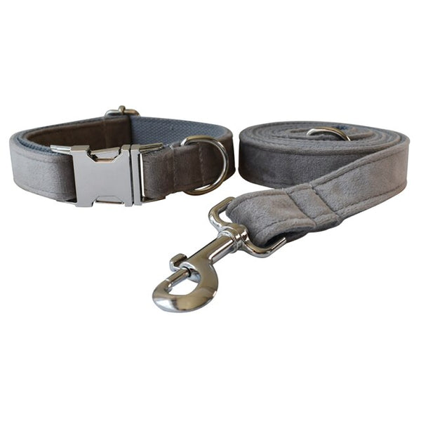 PERSONALIZZABILE - SET COLLARE PER CANI IN VELLUTO GRIGIO