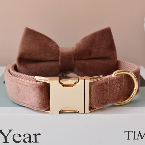 PERSONALIZZABILE - SET COLLARE PER CANI IN VELLUTO NOCCIOLA