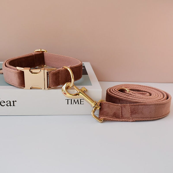 PERSONALIZZABILE - SET COLLARE PER CANI IN VELLUTO NOCCIOLA