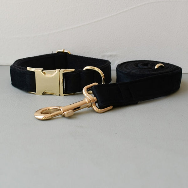 PERSONALIZZABILE - SET COLLARE PER CANI IN VELLUTO NERO