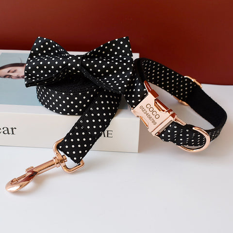 PERSONALIZZABILE - SET COLLARE PER CANI A POIS NERO
