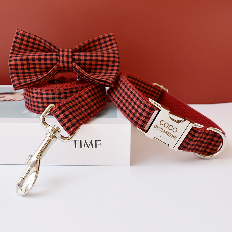 PERSONALIZZABILE - SET COLLARE PER CANI A QUADRETTI ROSSO