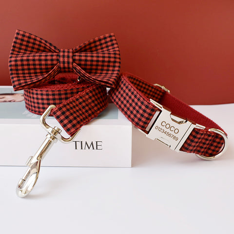 PERSONALIZZABILE - SET COLLARE PER CANI A QUADRETTI ROSSO