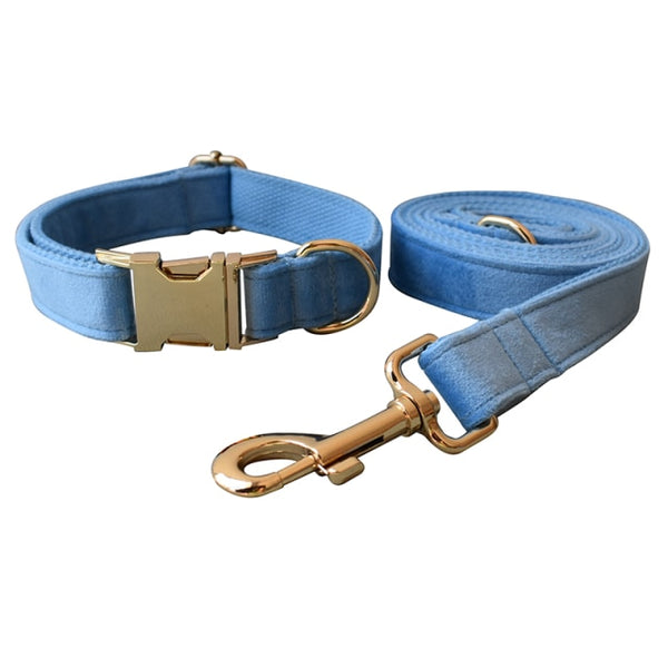 PERSONALIZZABILE - SET COLLARE PER CANI IN VELLUTO CELESTE