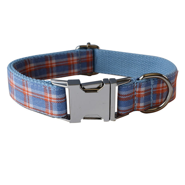 PERSONALIZZABILE - SET COLLARE PER CANI A QUADRETTI CELESTE E ARANCIONE