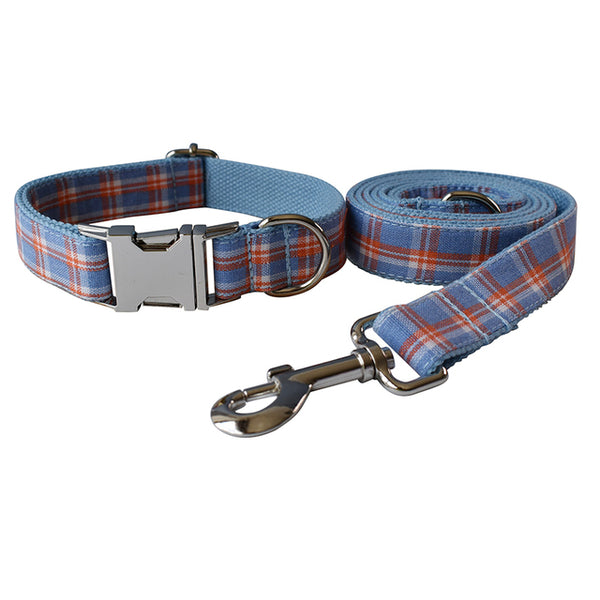 PERSONALIZZABILE - SET COLLARE PER CANI A QUADRETTI CELESTE E ARANCIONE