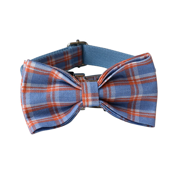 PERSONALIZZABILE - SET COLLARE PER CANI A QUADRETTI CELESTE E ARANCIONE