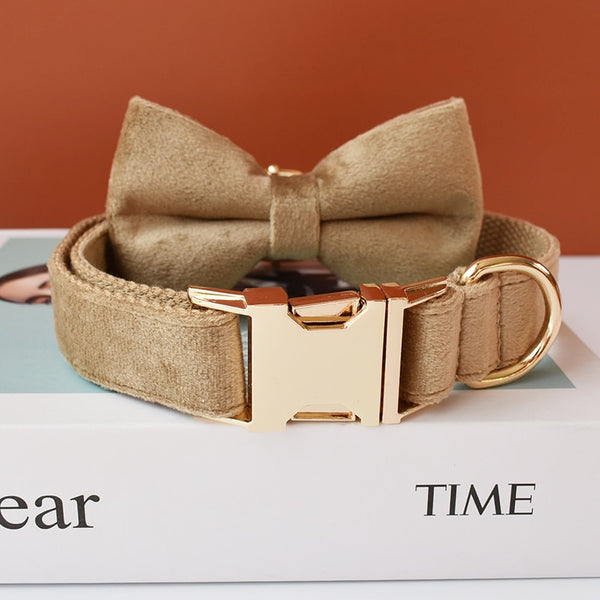 PERSONALIZZABILE - SET COLLARE PER CANI IN VELLUTO BEIGE
