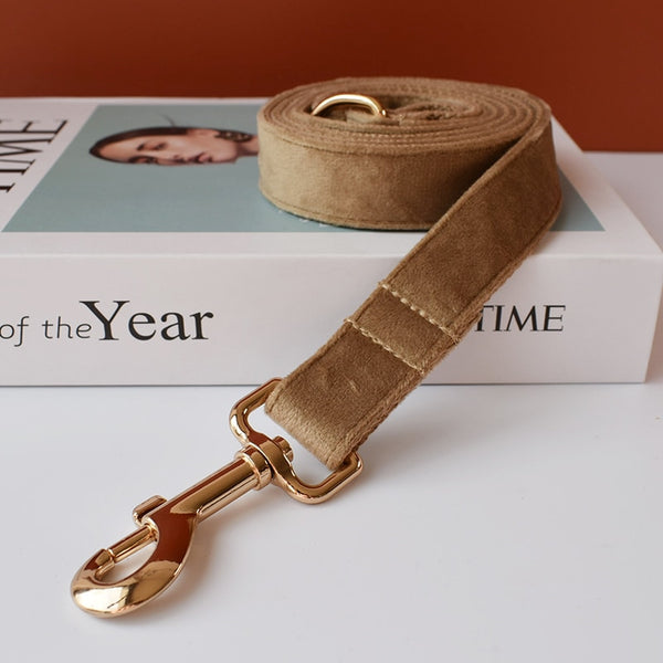 PERSONALIZZABILE - SET COLLARE PER CANI IN VELLUTO BEIGE