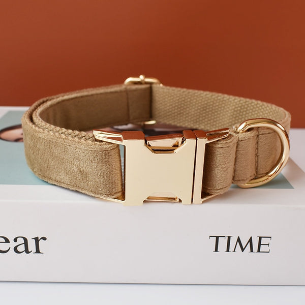 PERSONALIZZABILE - SET COLLARE PER CANI IN VELLUTO BEIGE