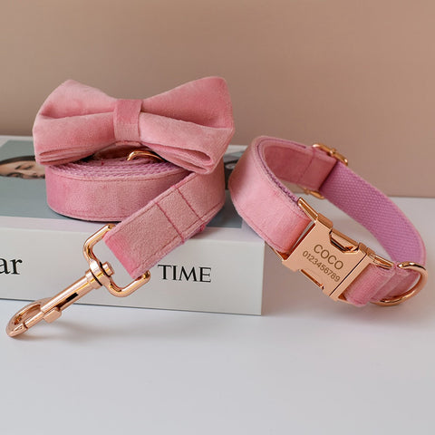 PERSONALIZZABILE - SET COLLARE PER CANI IN VELLUTO ROSA