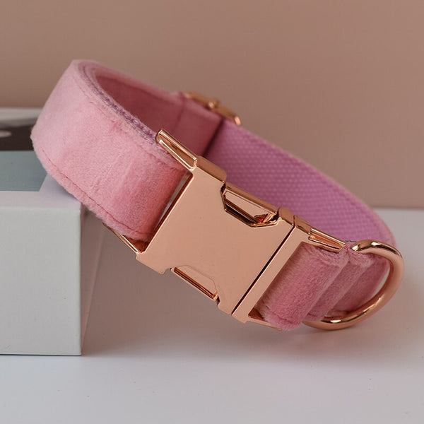 PERSONALIZZABILE - SET COLLARE PER CANI IN VELLUTO ROSA