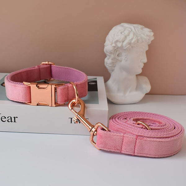 PERSONALIZZABILE - SET COLLARE PER CANI IN VELLUTO ROSA