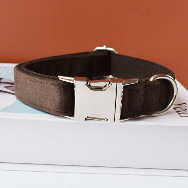 PERSONALIZZABILE - SET COLLARE PER CANI IN VELLUTO CIOCCOLATO