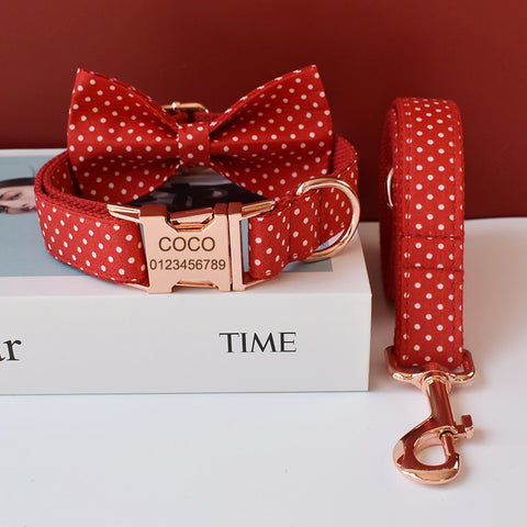 PERSONALIZZABILE - SET COLLARE PER CANI A POIS ROSSO