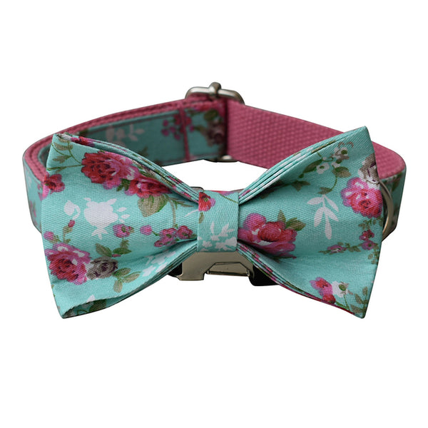 PERSONALIZZABILE - SET COLLARE PER CANI A FIORI AZZURRO E ROSA