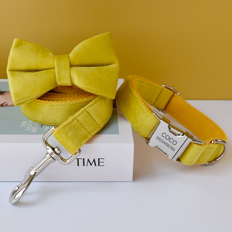 PERSONALIZZABILE - SET COLLARE PER CANI IN VELLUTO GIALLO