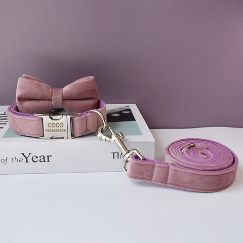 PERSONALIZZABILE - SET COLLARE PER CANI IN VELLUTO VIOLA ERICA