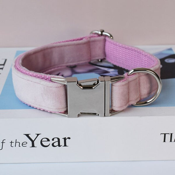 PERSONALIZZABILE - SET COLLARE PER CANI IN VELLUTO ROSA TENUE