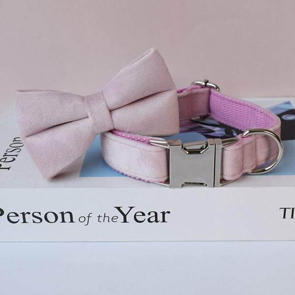 PERSONALIZZABILE - SET COLLARE PER CANI IN VELLUTO ROSA TENUE