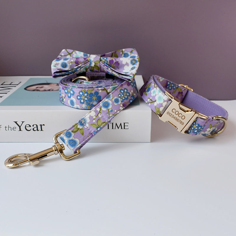 PERSONALIZZABILE - SET COLLARE PER CANI FIORI VIOLA